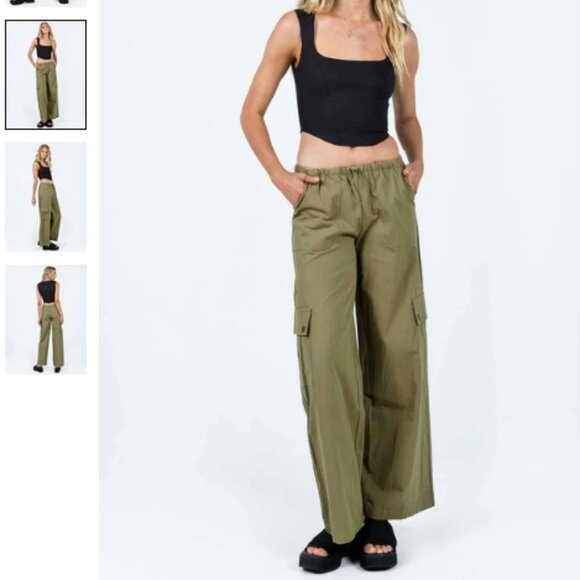 Princess Polly Olive Green Cargo Utility Pants size 2 XS elastic waist - Picture 1 of 7